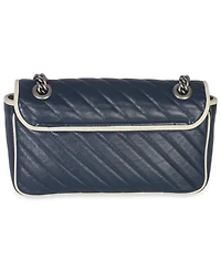 Pre-Owned Gucci Navy White Calfskin Matelasse Diagonal Torchon Medium Gg Marmont Bag