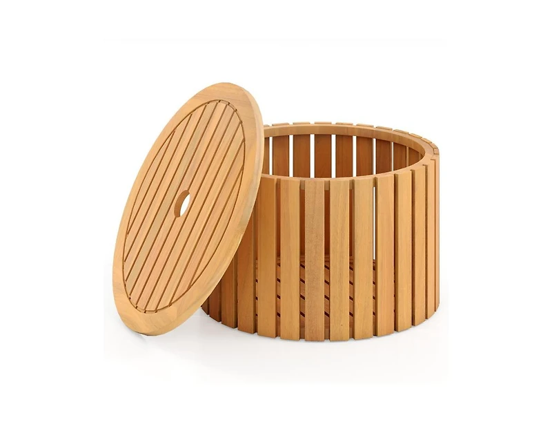 Slickblue Round Acacia Wood Outdoor Side Table with Hidden Storage