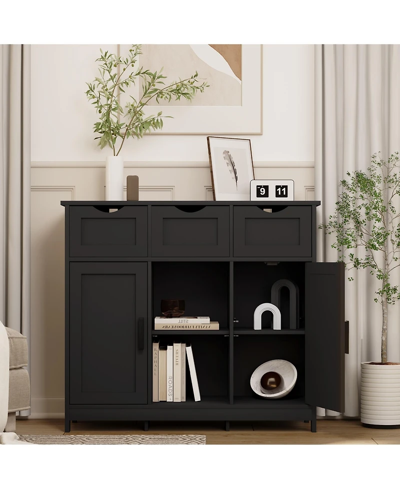Clihome Storage Cabinets, Wooden Floor Cabinet, with Drawers and Shelves Accent