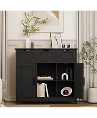 Clihome Storage Cabinets, Wooden Floor Cabinet, with Drawers and Shelves Accent