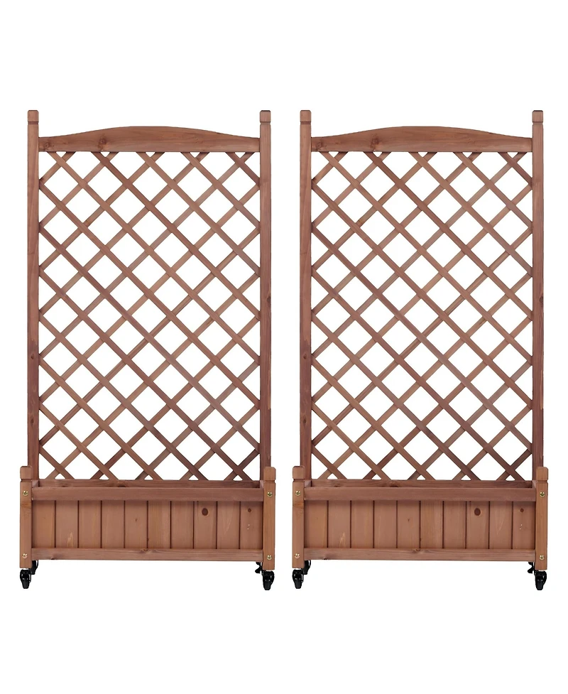 Clihome 2 Pack Raised Garden Bed with Trellis, Outdoor Wooden Planter Box & Plant Stand with Climbing Racks