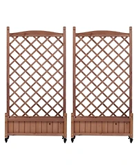 Clihome 2 Pack Raised Garden Bed with Trellis, Outdoor Wooden Planter Box & Plant Stand with Climbing Racks