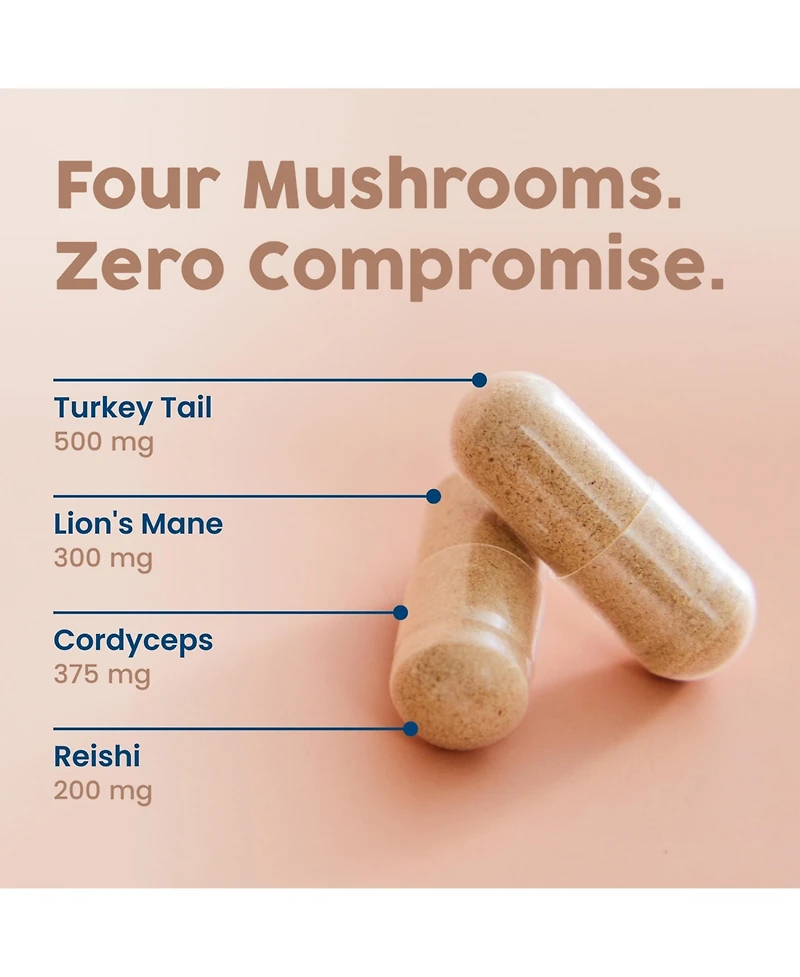 NativePath Mushroom Complex - Lions Mane, Turkey Tail, Cordyceps and Reishi - Immune Support and Brain Health - Usda 60 Caps