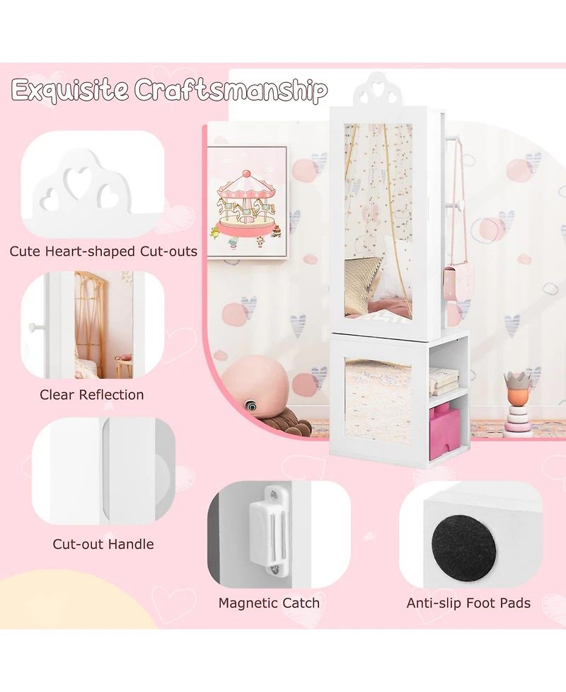 Sugift Princess Vanity Table and Stool Jewelry Armoire with Mirror