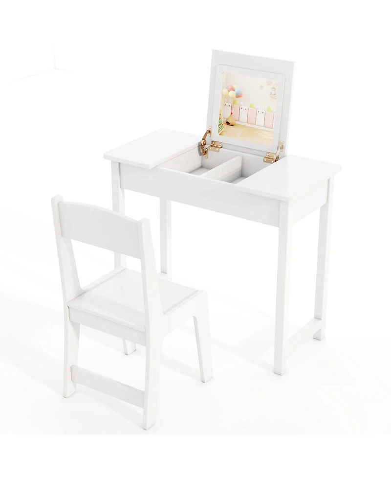 Sugift 2 in 1 Kids Vanity Makeup Table and Chair with Flip Mirror