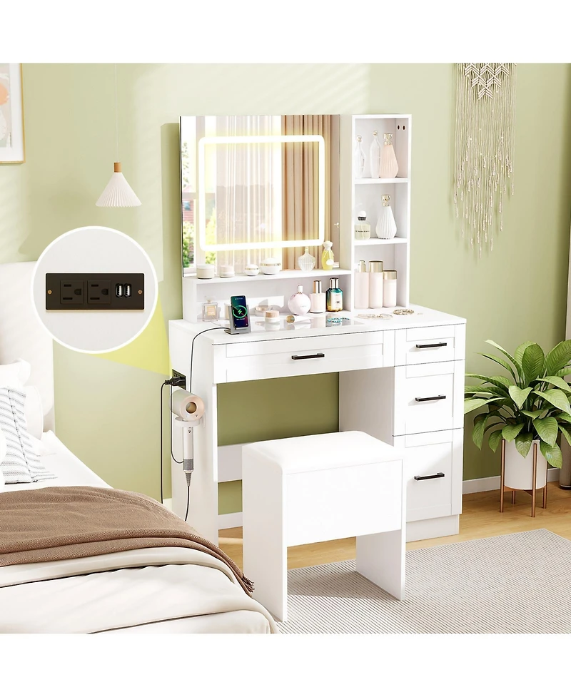 Sugift Dressing Desk with Adjustable Lighting and Hair Dryer Stand