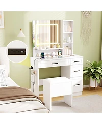 Sugift Dressing Desk with Adjustable Lighting and Hair Dryer Stand