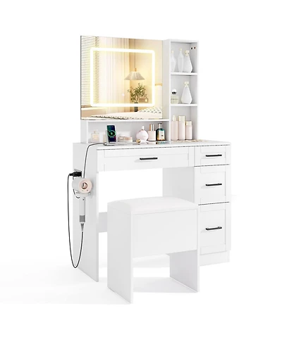 Sugift Dressing Desk with Adjustable Lighting and Hair Dryer Stand