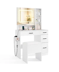 Sugift Dressing Desk with Adjustable Lighting and Hair Dryer Stand