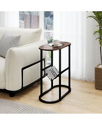 Sugift Two Tier Oval Narrow Bedside End Table
