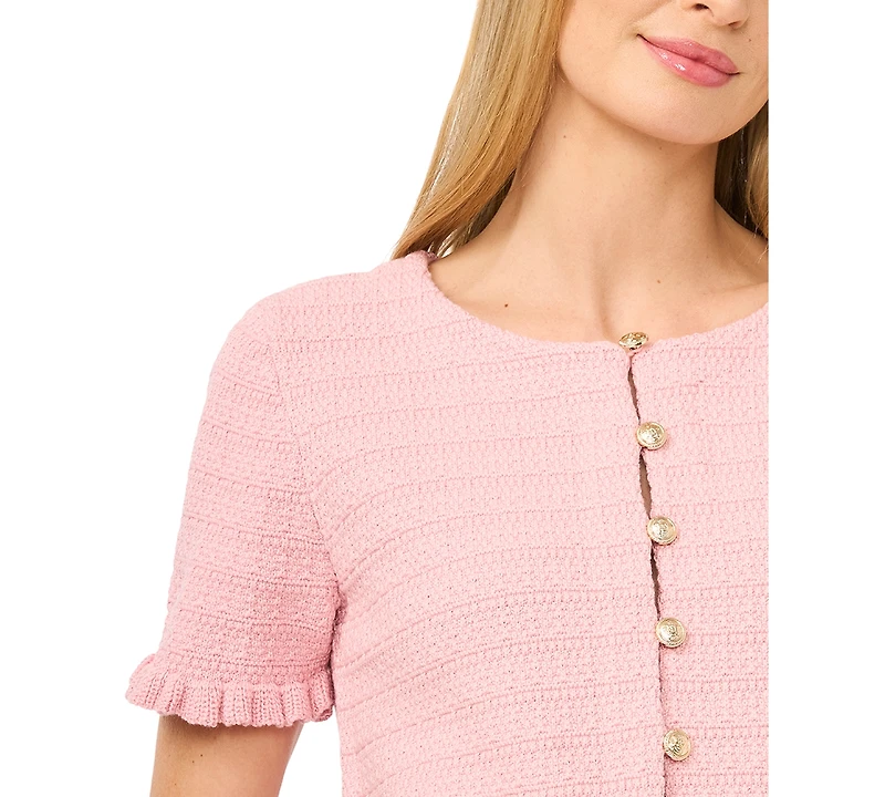 CeCe Women's Crewneck Short-Sleeve Cardigan Sweater