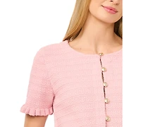 CeCe Women's Crewneck Short-Sleeve Cardigan Sweater