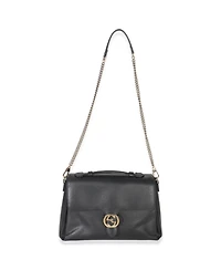 Pre-Owned Gucci Black Pebbled Calfskin Medium Interlocking G Flap Bag