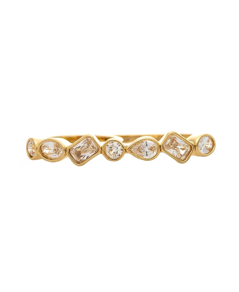 Rivka Friedman 18K Gold Plated Double Finger Cz Bezel Line Ring