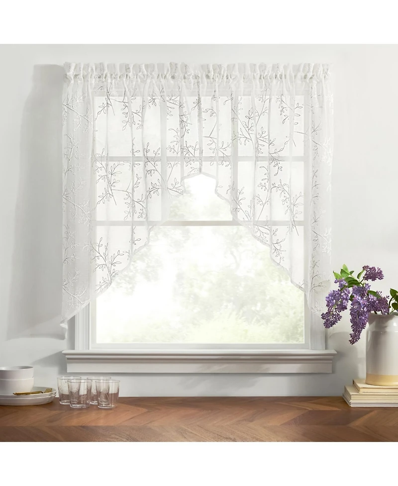 Ellis Curtain Brewster 100% Polyester Tailored Embroidered Sheer Rod Pocket Swag Pair 70" x 38"