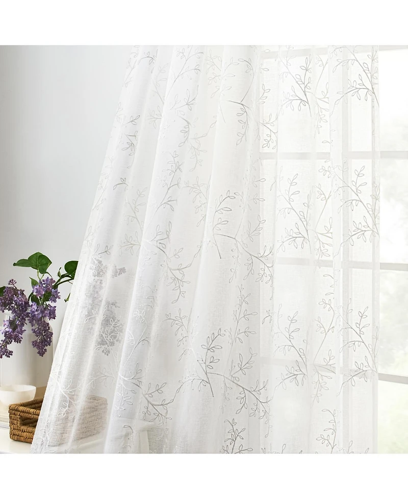 Ellis Curtain Brewster 100% Polyester Embroidered Sheer Rod Pocket Curtain Panel 52" x 84"
