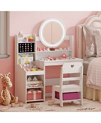 Sugift Kids Vanity Desk with Mirror and Lights Dressing Table Set