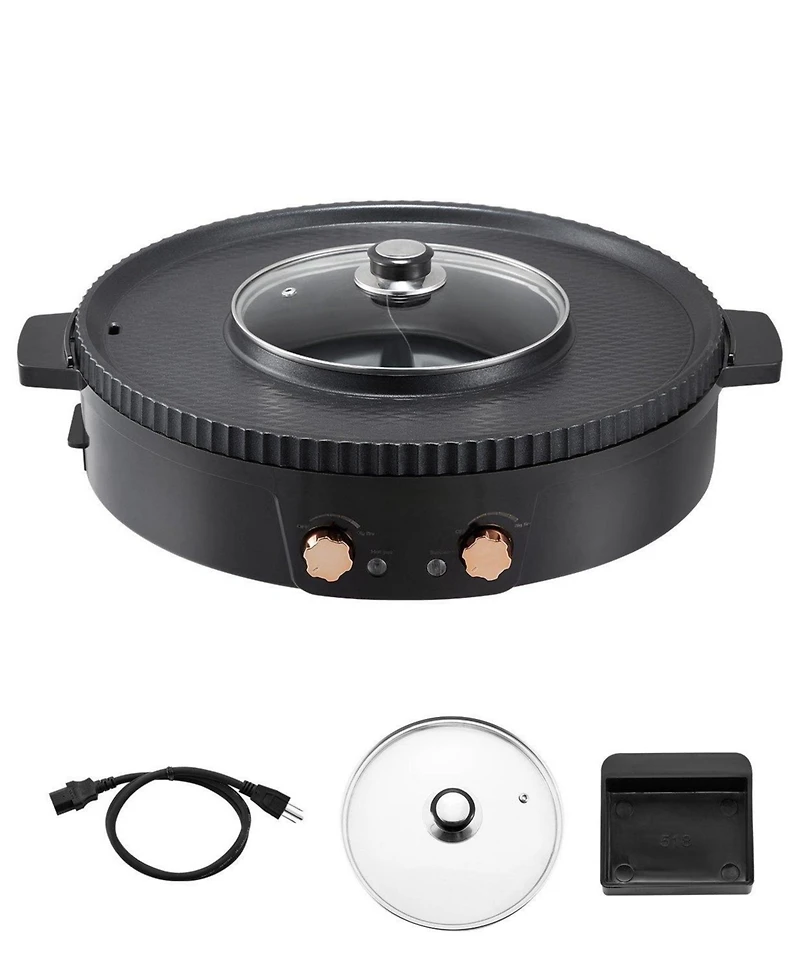 Ecooso Electric Hot Pot with Grill, Dual Temperature Control, Nonstick Pan, Serves