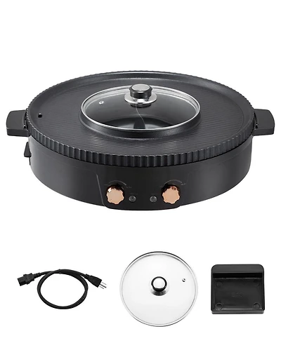 Ecooso Electric Hot Pot with Grill, Dual Temperature Control, Nonstick Pan, Serves