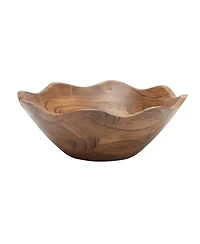 Gibson Home Sandhurst 3-Piece Acacia Wood Salad Bowl Set – 12-Inch Scalloped Serving Bowl with Wooden Salad Servers
