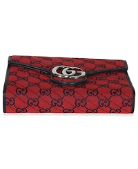 Pre-Owned Gucci Red Blue Matelasse Diagonal Canvas Gg Marmont Chain Wallet