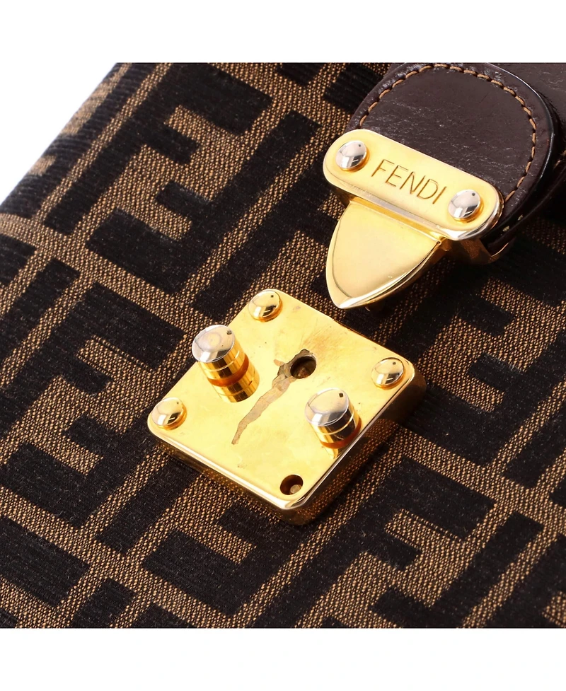 Pre-Owned Fendi Small Vintage Lock Top Handle Vanity Bag Zucca Canvas