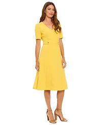 London Times Petite Short-Sleeve V-Neck Midi Dress