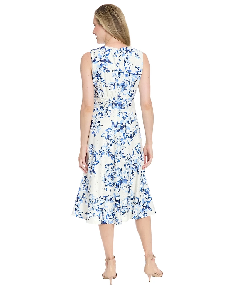 London Times Petite Sleeveless Jewel Neck Midi Dress