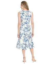 London Times Petite Sleeveless Jewel Neck Midi Dress