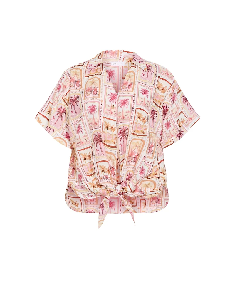 City Chic Women's Plus Postcard Soiree Print Shirt
