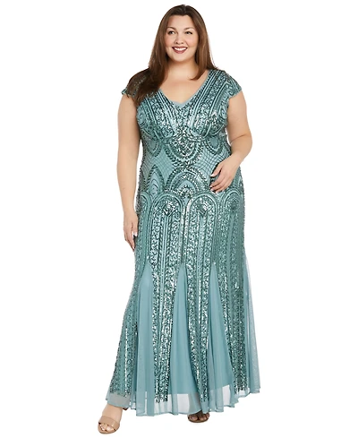 R & M Richards Plus V-Neck Beaded Dress
