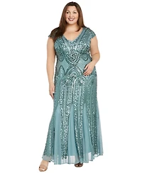 R & M Richards Plus V-Neck Beaded Dress