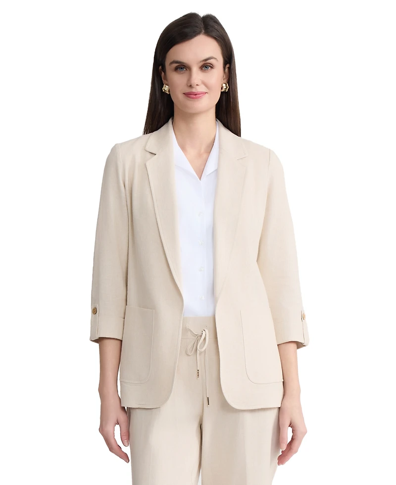 Jones New York Petite Notch Collar Open-Front Jacket