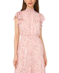 Msk Women's Short-Sleeve Mock Neck Smocked Waist Jumpsuit