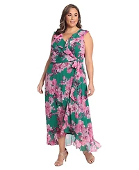 London Times Plus Ruffled Chiffon Maxi Dress