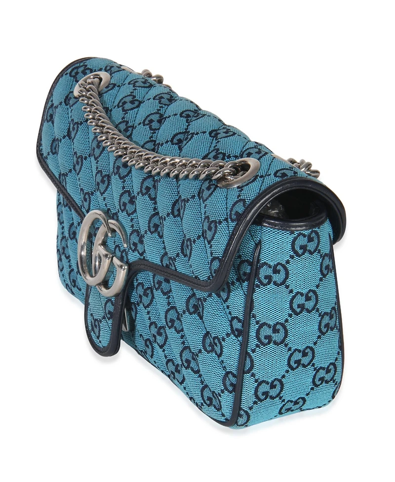 Pre-Owned Gucci Blue Gg Canvas Diagonal Small Gg Marmont Bag