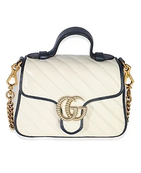 Pre-Owned Gucci Navy White Calfskin Matelasse Diagonal Torchon Mini Gg Marmont Top Handle