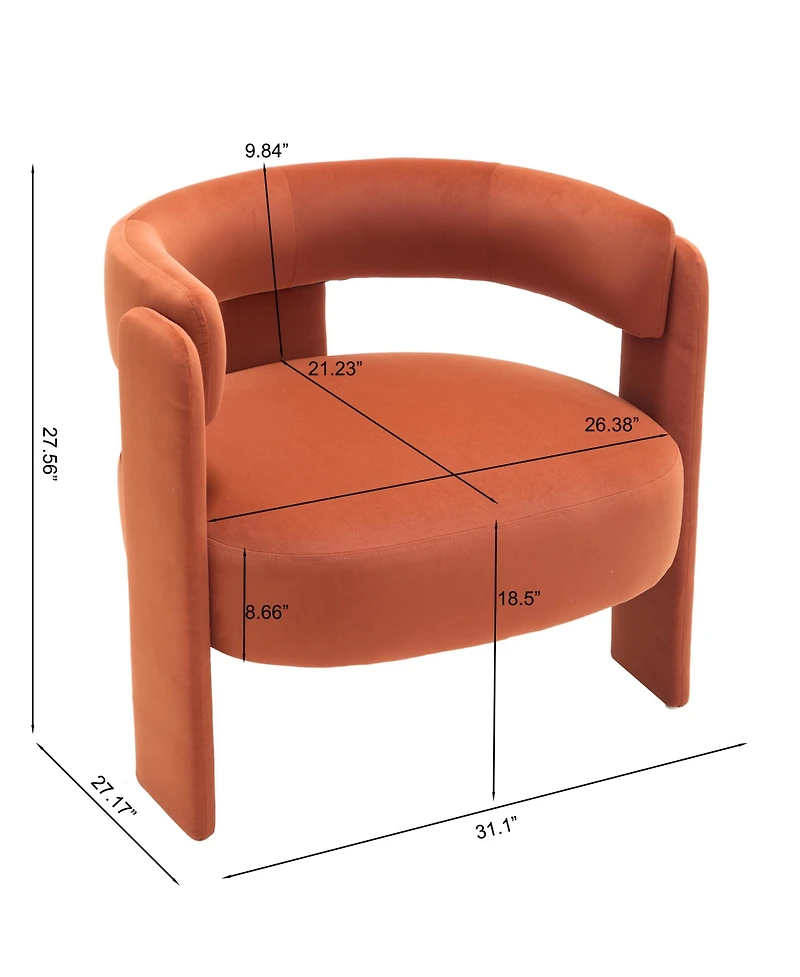 Rainsken Velvet Accent Chair, Mid-Century Modern Armchair with Wooden Legs and Adjustable Foot Nails for Living Room, Home Office, Bedroom