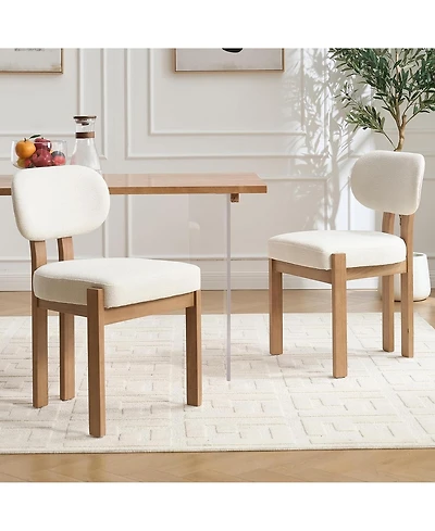 Rainsken Wooden Dining Chairs Set of 2, Modern Fabric Upholstered Kitchen Chairs with Curved Backrest, Solid Wood Legs for Dining Room