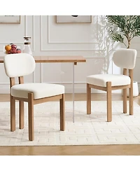 Rainsken Wooden Dining Chairs Set of 2, Modern Fabric Upholstered Kitchen Chairs with Curved Backrest, Solid Wood Legs for Dining Room