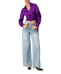Ivonne Women's Wrap Satin Blouse with Tie Detail