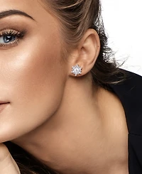 Macy's Cultured Freshwater Pearl & Created White Sapphire (3-3/8 ct. t.w.) Earrings in Sterling Silver