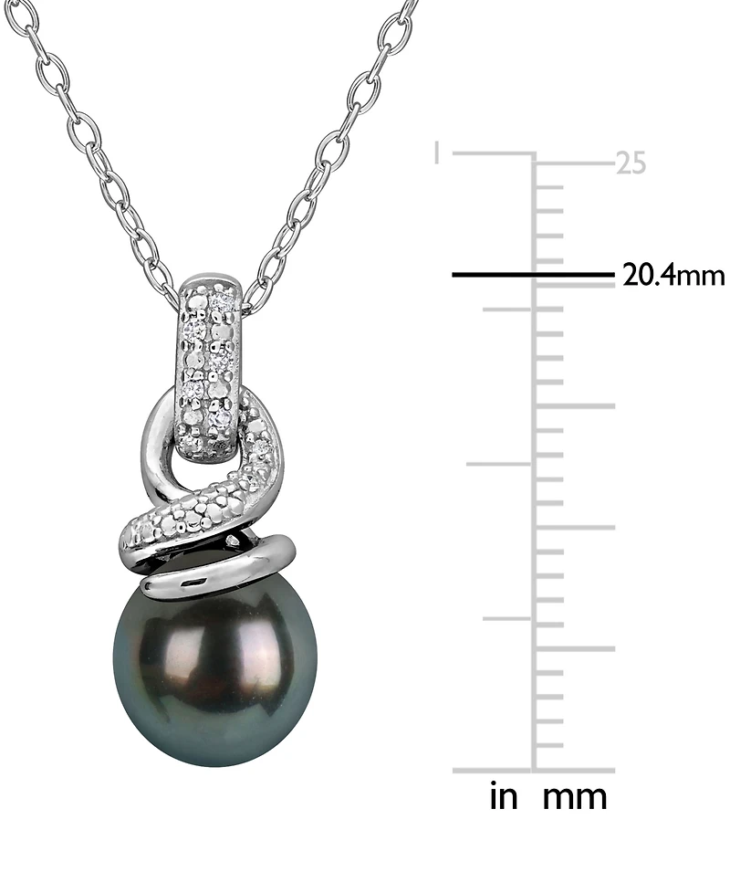 Macy's Cultured Tahitian Pearl and Diamond Accent (0.04 ct. t.w.) Necklace in Sterling Silver
