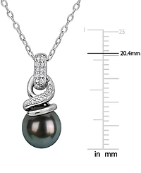 Macy's Cultured Tahitian Pearl and Diamond Accent (0.04 ct. t.w.) Necklace in Sterling Silver