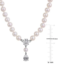 Macy's Cultured Freshwater Pearl & Created White Sapphire (4-1/2 ct t.w.) Necklace in Sterling Silver