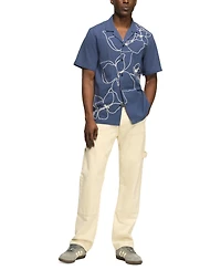 Lucky Brand Men's Floral Embroidery Camp Shirt