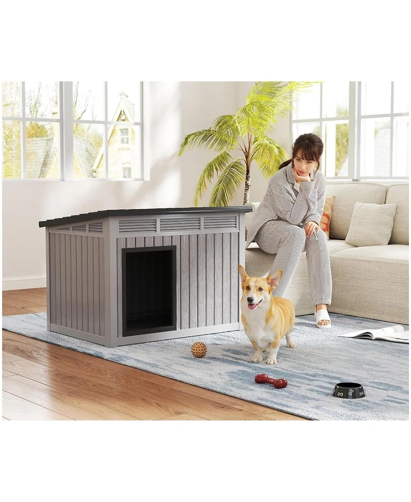 Decksplore 259 inclined top air pole kennel gray and black Spacious All Season Dog Cage with Elevated Base Weatherproof Construction