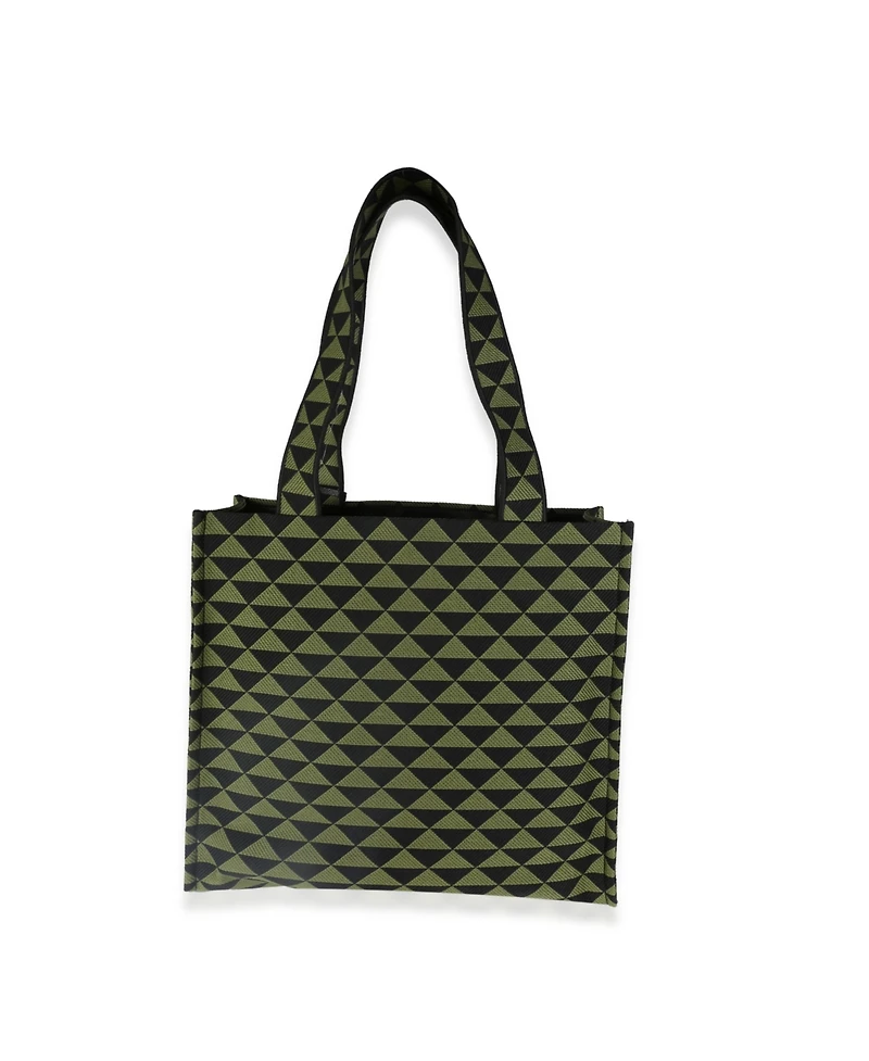 Pre-Owned Prada Black Green Jacquard Triangolo Symbole Shopping Tote