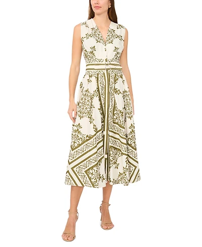 CeCe Women's Sleeveless V-Neck Buckle Trim Midi Dress