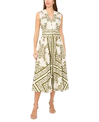 CeCe Women's Sleeveless V-Neck Buckle Trim Midi Dress